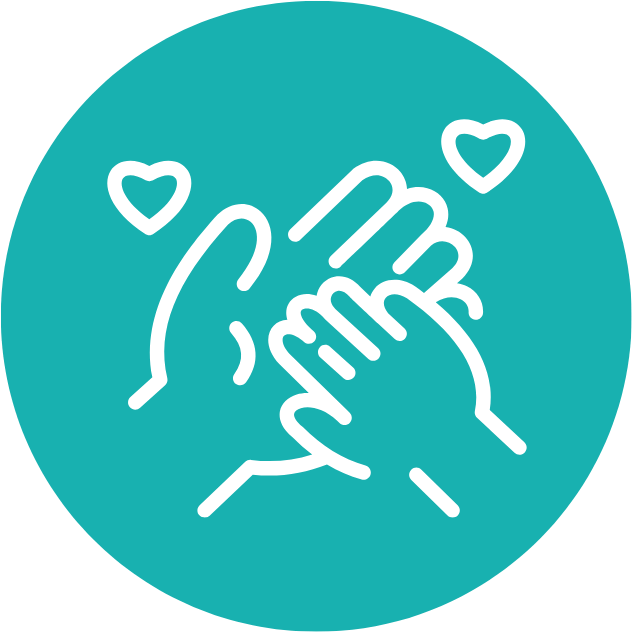 Icon of two hands touching with two little hearts